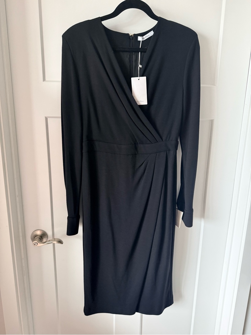 MaxMara White Label Classic Black Long-Sleeve Faux Wrap Dress NWT